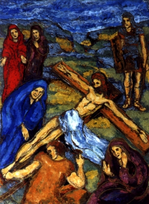 Jesus wird an das Kreuz genagelt